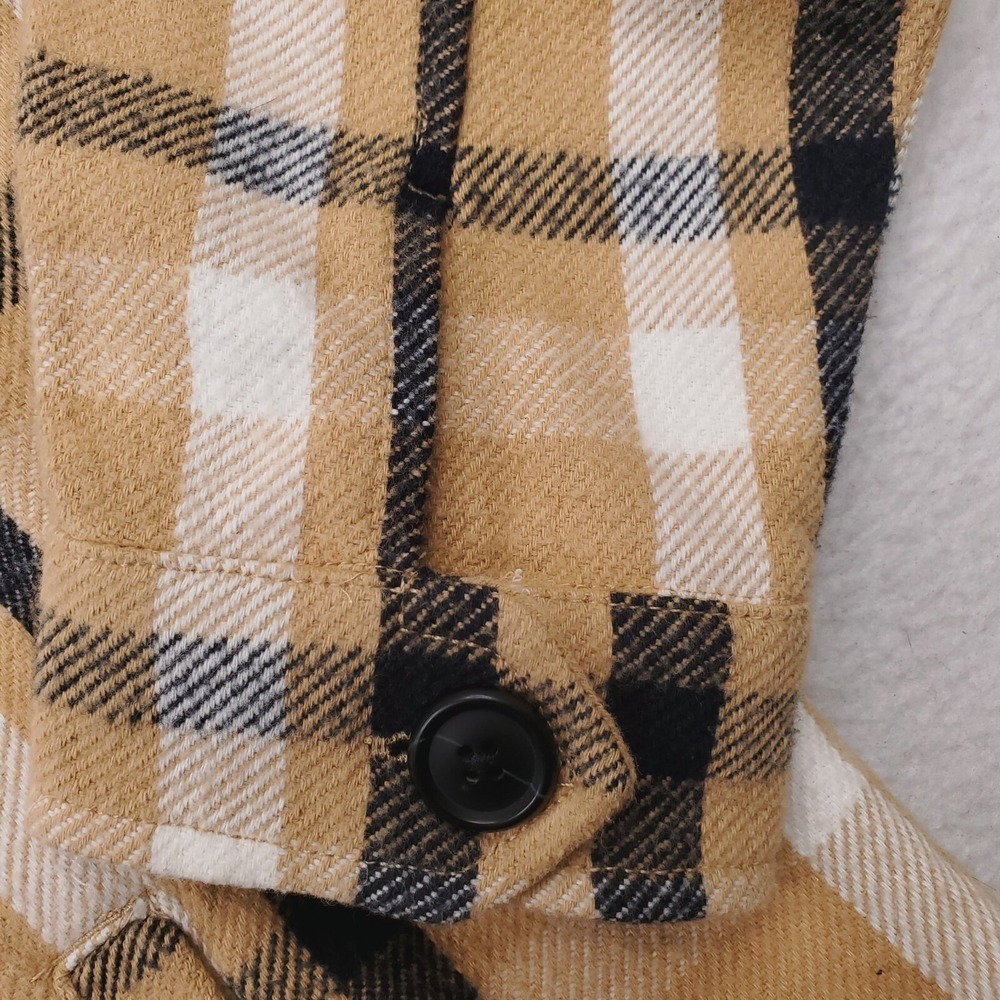 Lucky Brand Shirt Jacket Mens Medium Tan Black Tartan Plaid Flannel Shacket - Picture 4 of 15
